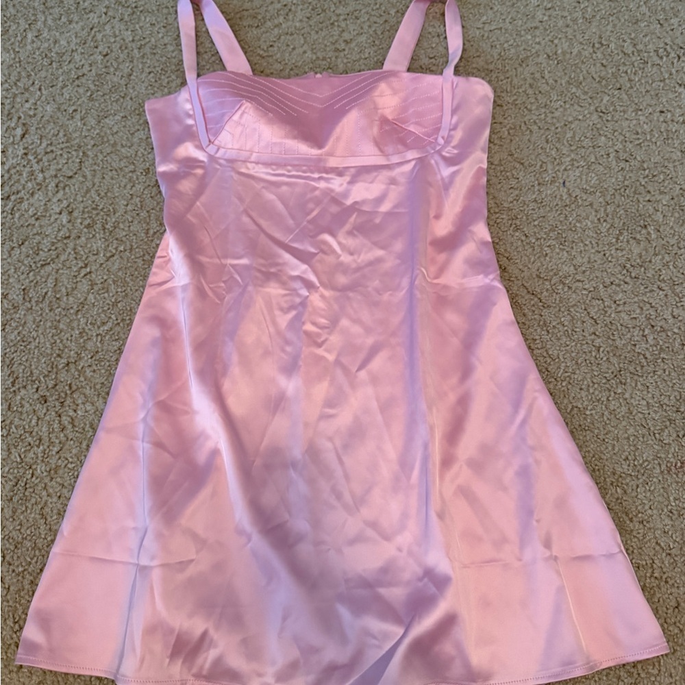 Pink Satin Mini Dress with Spaghetti Straps - Picture 1 of 6